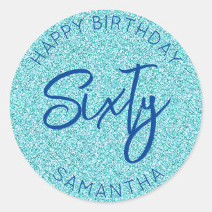 Sticker Rond Personnalisé 60e anniversaire Parties scintillant
