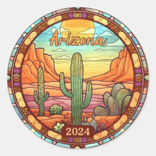 Sticker Rond Personnalisé Arizona Desert Cactus Faux Verre