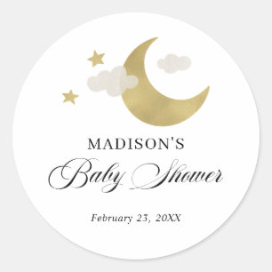 Sticker Rond Personnalisé  Baby shower Lune Stars Nuages