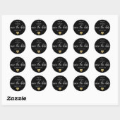 Sticker Rond Personnalisé BLACK Gold ENREGISTRER LE Mariage DAT (Feuille)