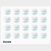 Sticker Rond Personnalisé bleu Bébé garçon baptême merci (Feuille)