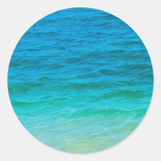 Sticker Rond Personnalisé Blue Green Sea Waves Blank Modèle Élé (Devant)