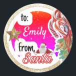 Sticker Rond Personnalisé de Père Noël rainbow gold Christmas<br><div class="desc">Parfois, nous devons être l'aide physique pour Père Noël ! Les autocollants personnalisés de Père Noël vont sûrement rendre cela plus facile! Ne le dis pas seulement... Prouvez-le avec une marque visuelle sur les cadeaux de vos enfants de Père Noël lui-même ! Certainement une Meilleure Maman jamais bouger! Joyeux Noël!...</div>
