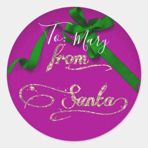 Sticker Rond Personnalisé de Père Noël violet vert grand