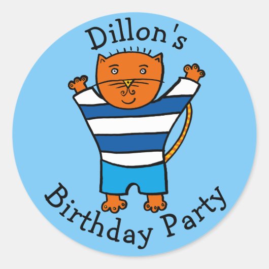 Sticker Rond Personnalisé Dillon le chat fête d'anniversaire (Devant)