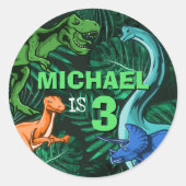 Sticker Rond Personnalisé Dino Trex Jurassic Boy Dinosaur Anniv (Devant)