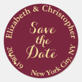 Sticker Rond Personnalisé Elegant Burgundy Gold Wedding Enregis (Devant)