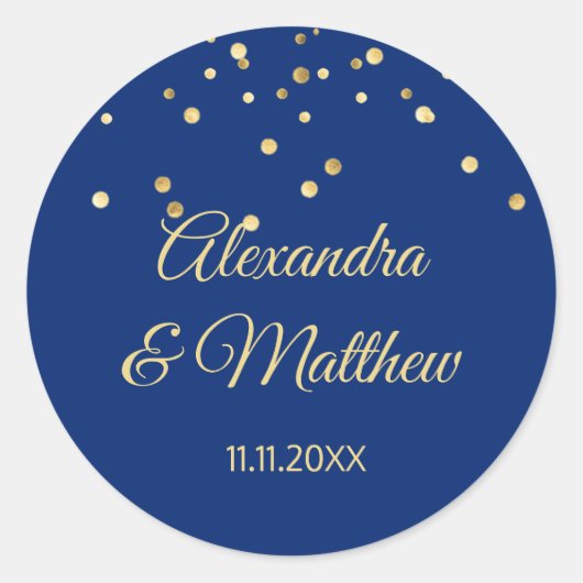 Sticker Rond Personnalisé Elegant Mariage bleu marine or (Devant)