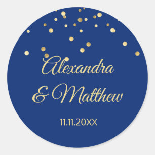 Sticker Rond Personnalisé Elegant Mariage bleu marine or