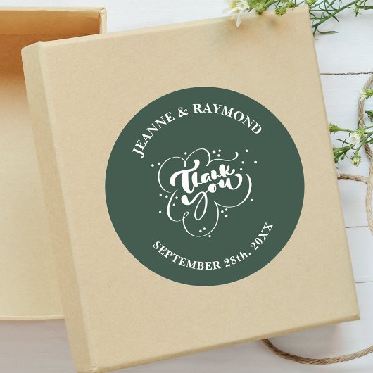 Sticker Rond Personnalisé Élégant Sage Vert Merci Mariage Faveu
