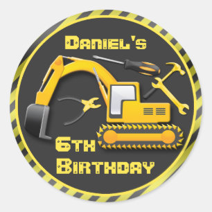 Sticker Rond Personnalisé En Construction Anniversaire