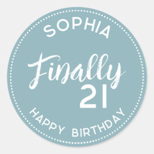 Sticker Rond Personnalisé Enfin 21 Dusty bleu 21e anniversaire