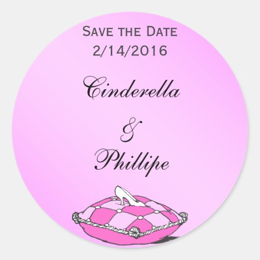 Sticker Rond Personnalisé Enregistrer la date Cinderella Slippe (Devant)