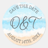 Sticker Rond Personnalisé Enregistrer la date Mariage côtier (Devant)