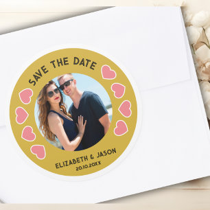 Sticker Rond Personnalisé Enregistrer La Photo Date Couple Pers