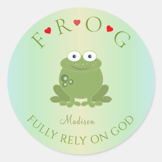 Sticker Rond Personnalisé entièrement confiance sur Dieu Frog C (Devant)