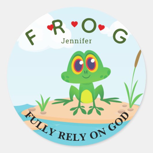 Sticker Rond Personnalisé entièrement confiance sur Dieu Frog C (Devant)