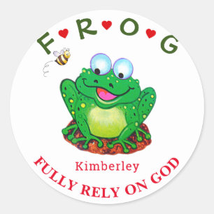 Sticker Rond Personnalisé entièrement confiance sur Dieu Frog C