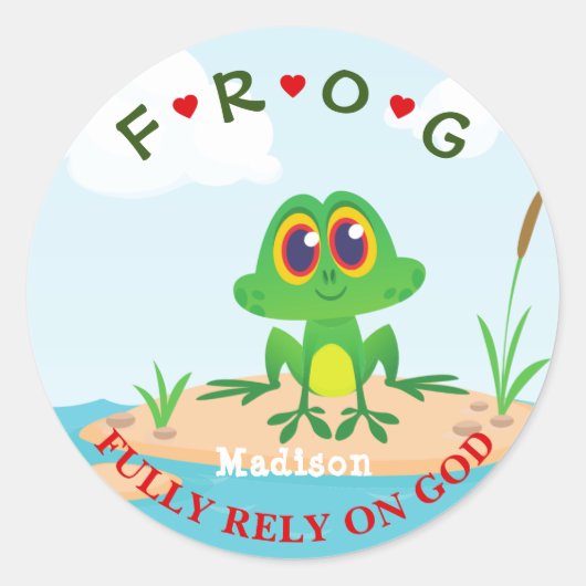 Sticker Rond Personnalisé entièrement confiance sur Dieu Frog P (Devant)