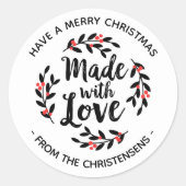 Sticker Rond Personnalisé Fabriqué Avec Amour Noël (Devant)