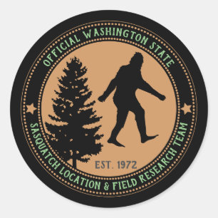 Sticker Rond Personnalisé Funny Sasquatch Emplacement et recher