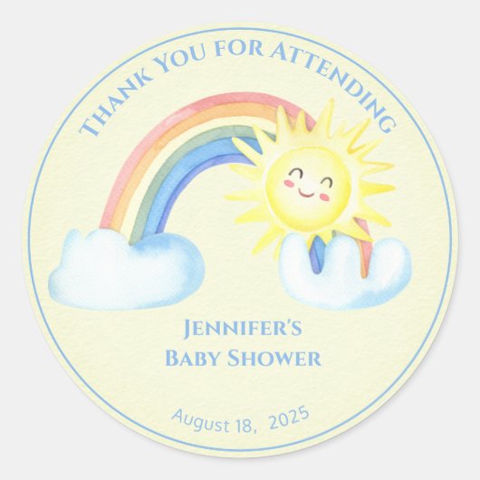 Sticker Rond Personnalisé Garçons Rainbow Sunshine (Devant)