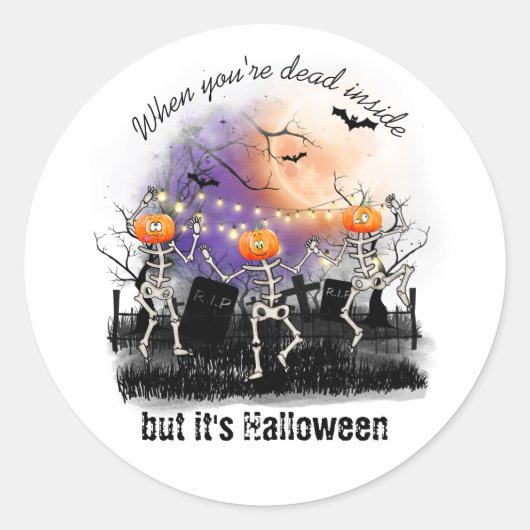 Sticker Rond Personnalisé Halloween Dance Skeleton mignon (Devant)