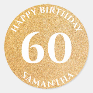 Sticker Rond Personnalisé Happy 60th Birthday Gold Parties scin