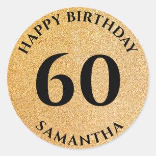 Sticker Rond Personnalisé Happy 60th Birthday Gold Parties scin