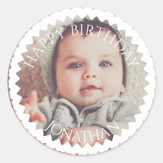 Sticker Rond Personnalisé Joyeux Anniversaire ajouter votre pho (Devant)