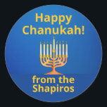 Sticker Rond Personnalisé Joyeux Chanoukah ! Menorah<br><div class="desc">Personnalisé Joyeux Chanoukah ! Sticker rond classique de Menorah</div>
