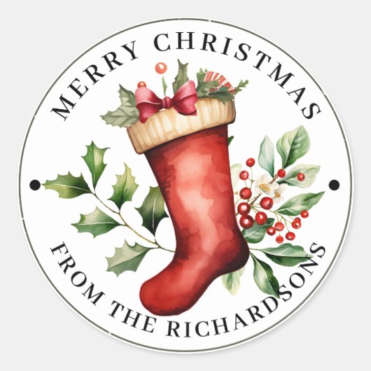 Sticker Rond Personnalisé, Joyeux Noël Festive Stocker (Devant)