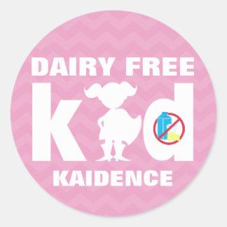 Sticker Rond Personnalisé Lait Gratuit Super Girl Rose Chevron