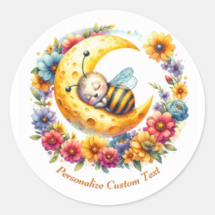 Sticker Rond Personnalisé mignon bébé bumble abeille dormant su
