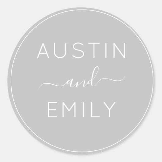 Sticker Rond Personnalisé moderne gris blanc Mariage classique (Devant)
