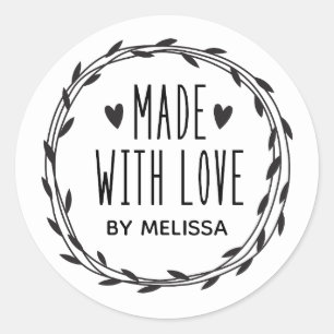 Sticker Rond Personnalisé Noir Blanc Fait Avec Amour