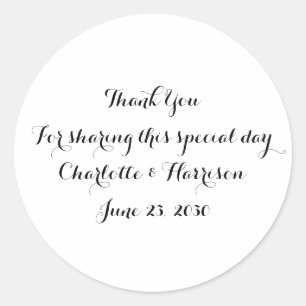 Sticker Rond Personnalisé noir blanc script Mariage cadeau fave