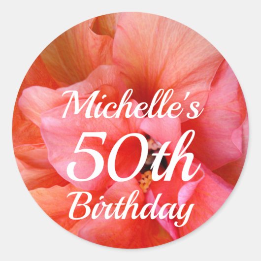 Sticker Rond Personnalisé Nom 50e anniversaire Orange rose Flow (Devant)