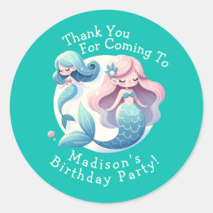 Sticker Rond Personnalisé Nom Cute Mermaid Thème Magique Annive