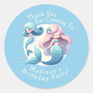 Sticker Rond Personnalisé Nom Cute Mermaid Thème Magique Annive