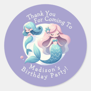 Sticker Rond Personnalisé Nom Cute Mermaid Thème Magique Annive