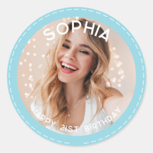 Sticker Rond Personnalisé pastel bleu Moderne 21e anniversaire