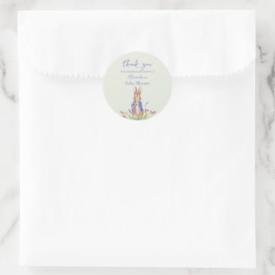 Sticker Rond Personnalisé Pierre le lapin Baby shower Merci