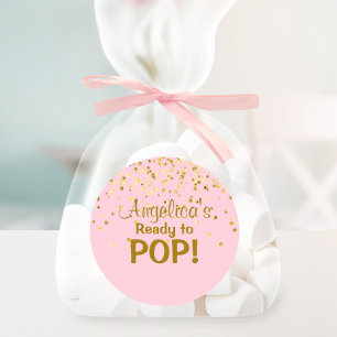 Sticker Rond Personnalisé prêt à pop Baby shower fille rose