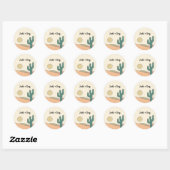 Sticker Rond Personnalisé Retro Boho Desert Cactus Mariage (Feuille)