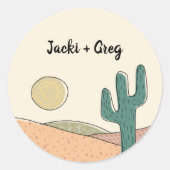 Sticker Rond Personnalisé Retro Boho Desert Cactus Mariage (Devant)