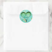 Sticker Rond Personnalisé Rustic Aqua Green Heart (Sac)