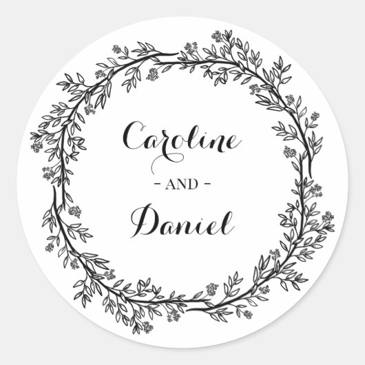 Sticker Rond Personnalisé Rustic Fleur sauvage Folk Mariage Cla (Devant)