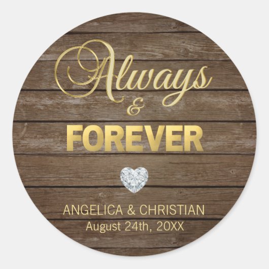 Sticker Rond Personnalisé Rustic Gold TOUJOURS & FOREVER Mariag (Devant)