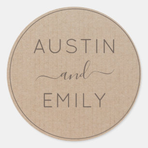 Sticker Rond Personnalisé Rustique moderne Boho Mariage Kraft
